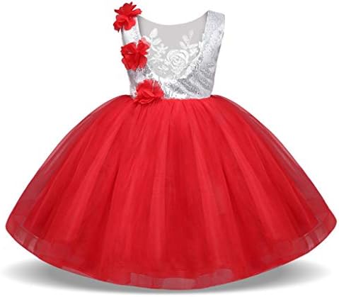 goodjinHH Baby girls clothing set Children Kids Girls Sleeveless Sequin Flower Wedding Party Princess Dress (12-18 Months, red)