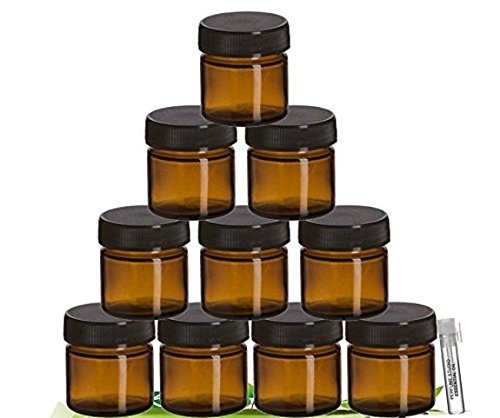 Perfume StudioÂ­ Amber Glass Jar Set with Black Screw Lids For Cosmetics, Ointments, Salves, Skincare, Storage & More (25 ml - 10 Jars), Complimentary Sample Oil Inncluded
