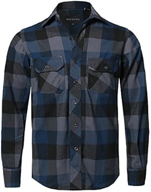Men's Casual Plaid Flannel Woven Long Sleeves Button Down Shirt