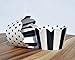 Black and White Cupcake Wrappers for Weddings, Graduations, Kids and Adult Birthday Parties, Baby Showers. Set of 24 Reversible Cup Cake Holder Wraps with Polka Dots and Stripes. Black, White