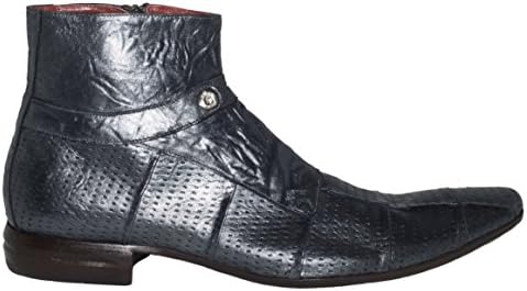 Jo Ghost 3507 Italian Mens Metal Blue Ankle Boots with Lazer Print