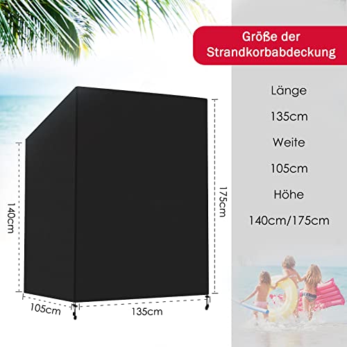Finew Protective Cover for Beach Chair, Winterproof, Made of 420D Oxford Fabric, 135 x 105 x 175/140 cm, Windproof, UV Resistant, Tear-Resistant, Cover Beach Chair Waterproof (Black)
