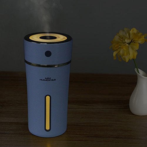 Rechargeable Cool Mist Humidifier White - Azmall 300ml Car Humidifier Portable Cup Humidifier for Car Home Office Baby Living Room Office Yoga with Automatic Shut off, Night Light Function
