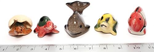 Whale Fish and Turtle Aquatic Animals Ceramic Mini Animals Dollhouse Miniatures Figurine set 5 pcs.