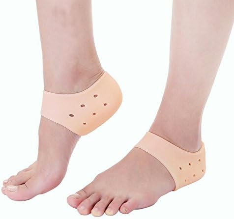 Ultra Comfortable Plantar Fasciitis Silicone Gel Heel Protective Support Sleeve - Shock Absorbing and Breathable - 1 Pair (Skin)