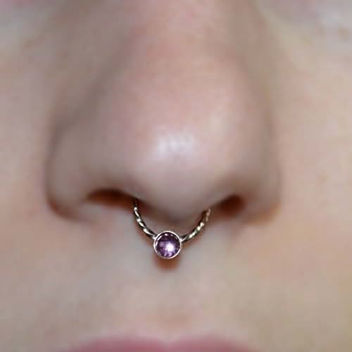 3mm Amethyst Septum Cuff Rose Gold Fake Septum Ring