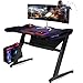 GTRACING Gaming Desk Racing Computer Table with LED Light PC Stand Ergonomic Durable Z-Shaped E-Sports Desk Home Office Workstation GTZ01 Black