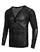 Coofandy Men's Sexy See Through T Shirt Mesh Henley Shirt Deep V Neck Undershirts Long Sleeve Clubwear, Black, Medium