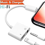 Adapter 3.5mm Aux Headphone Jack Adaptor Charger for iPhone 8/8Plus iPhone7/7Plus iPhone X/10 iPhone Xs/XSmax, 2 in 1 Earphone Audio Connector Jack Splitter Cable Accessories, Suppor IOS11-12 -White