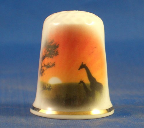 Porcelain China Collectable Thimble - African Sunrise with Free Gift Box