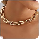 Octwine Women Statement Punk Cuban Gold Link Chain Choker Necklace Chunky Chain Link Necklace Boho Fashion Collar Necklace Jewelry Gift for Women (Gold 2)