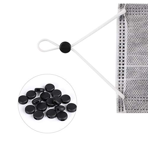 MOTOBA Adjustable Elastic Cord Lock Silicone Toggle Adjuster Non Slip Stopper for Drawstrings, Elastic Bands, Sewing (Black,100pcs)