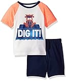 The Children's Place Baby Big Boys' Screen Tee and Shorts Set, Simply White/Tidal, 2T