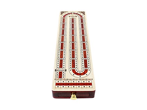 Continuous Cribbage Board Alphabet e Shape inlaid in Maple and Bloodwood with storage drawer for cribbage pegs 12.4" - 3 Tracks - House of Cribbage