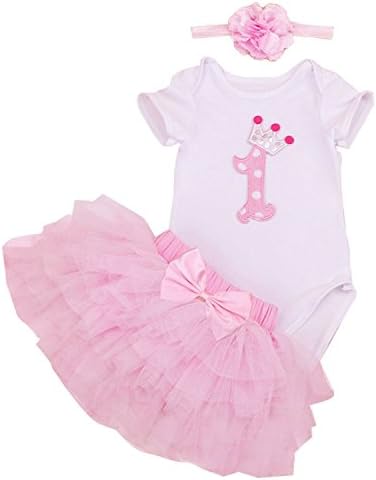 BABYPREG Baby Girl Onesies 1st Birthday Tutu Outfit Dress Set 3PCs