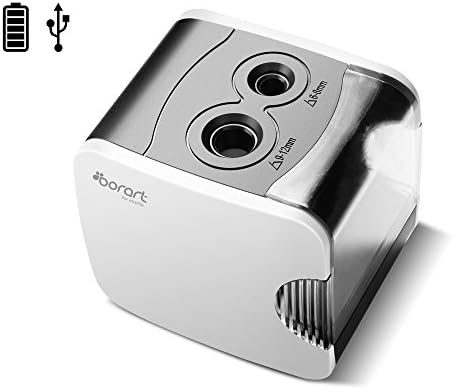 Dorart Electric Pencil Sharpener - Double Holes for #2 Standard Graphite to Jumbo, Charcoal, Pastel, Colored, Battery Operated / USB Powered Auto Pencil Cutter for School, Home, Office, Studio (White)