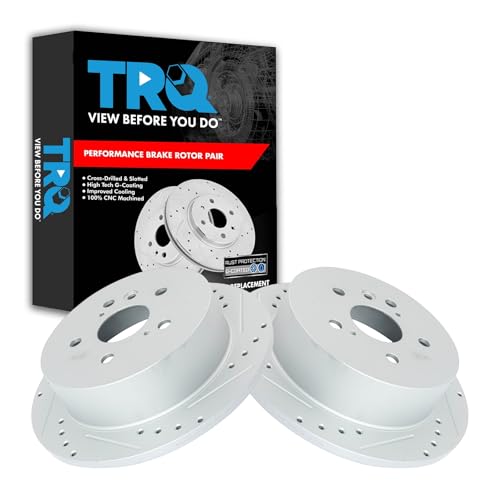TRQ Rear Performance Brake Rotors Set Solid Premium G-Coated Cross Drilled & Sl…