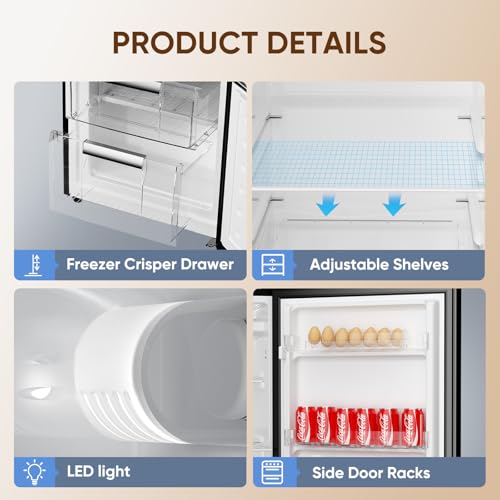 Upstreman 7.1 Cu.Ft Refrigerator with Bottom Freezer, Apartment Fridge with Freezer, Energy-efficient, Large Capacity, Adjustable Thermostat, Refrigerator for Apartment, Kitchen, Dorm(BM71)