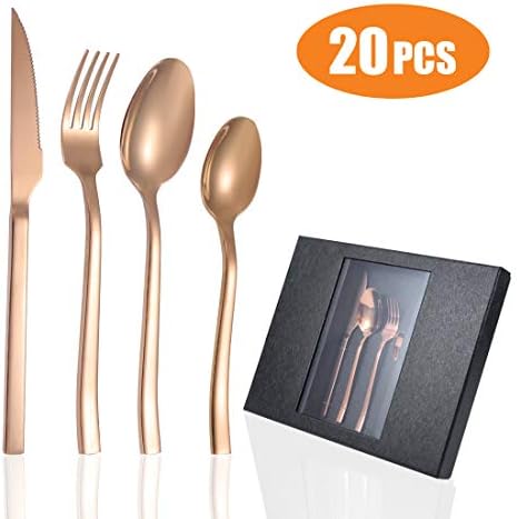 20-piece Silverware Flatware Cutlery Set,Durable Stainless Steel Utensils， Service for 5, Simple Lookand Modern Design，Mirror Polished ， Include Knife/Fork/Spoon（rose gold）
