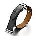 valkit Compatible with Apple Watch Band 38mm 40mm 42mm 44mm, Double Tour Replacement Genuine Leather Strap Women Men Wristband for Apple Watch Series SE/6/5/4/3/2/1,Black