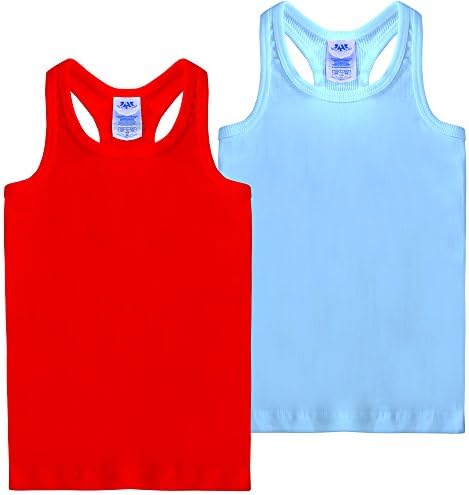 FRESH TEE Girls' Racer Back Tank Top Tunic (Big Girl 9/11, 2pk Red/ Sky Blue)