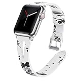 Kaome Leather Band Compatible for Apple Watch Band 44mm 42mm, Slim Elegant Strap, Women Replacement Bands for iWatch Series 4, Series 3, Fashionable Feminine Breathable Slit Design-Fancy Lotus
