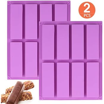 2 Pcs Large Rectangle Silicone Mold, Cereal Bar Molds, 8 Cavities Energy Bar Maker Baking Pan for Muffin Brownie Cornbread Cheesecake Pudding Cake and Soap, 10.5x 8.35x 0.8 Inch