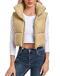 Cityork Cropped Puffer Vest Women Zip Up Stand