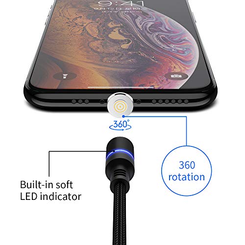 3 in 1 Magnetic Charging Cable 360°Rotate Braided Cable with Compatible for iOS, USB-C and Micro USB ，Fast Charge and Date Transfer (Black) - Thumbnail 3
