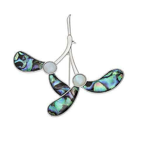 BellaMira Lifestyle Accessories Brooch Lapel Pin Inlaid with Sustainable Ethically Sourced Abalone Shell Silver Plated Jewellery for Women Girls Gift Boxed (Mistletoe)