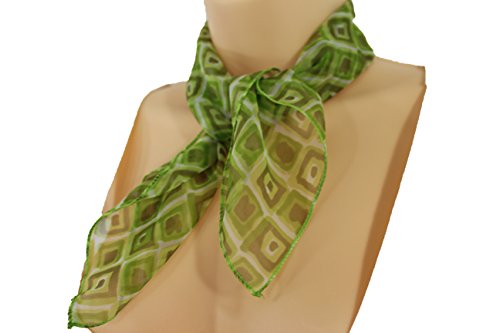 TFJ Women Fashion Small Neck Scarf Sheer Fabric Squares Geometric Pocket Square Green