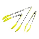 Prepology 3-Piece BBQ Kitchen Tong Set with Silicone Accents and Locking Feature (YELLOW)