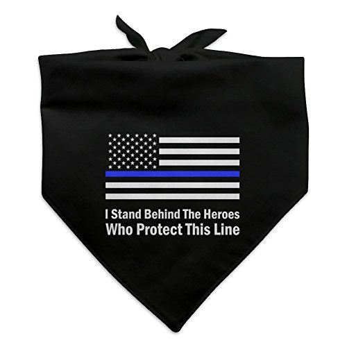 I Stand Behind the Heroes Who Protect This Line Thin Blue American Flag Dog Pet Bandana - Black