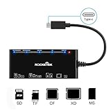 Type C XD Card Reader, Rocketek USB C 3.0 Memory Card Reader/Writer for CF Card, xD Card, SD Card, Micro SD Card, MS Card & MS Micro Card | Build in 13cm Cable | Read 5 Different Cards Simultaneously