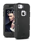 iPhone 5C Case, ULAK Full Protection Hybrid Soft Silicone Hard Inner Case Cover for Apple iPhone 5C Shock Absorbing with Screen Protector and Stylus - (Black-3in1)
