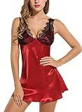 Avidlove Sexy Lingerie Lace Chemise Patchwork Satin Sleepwear Bowknot Babydoll