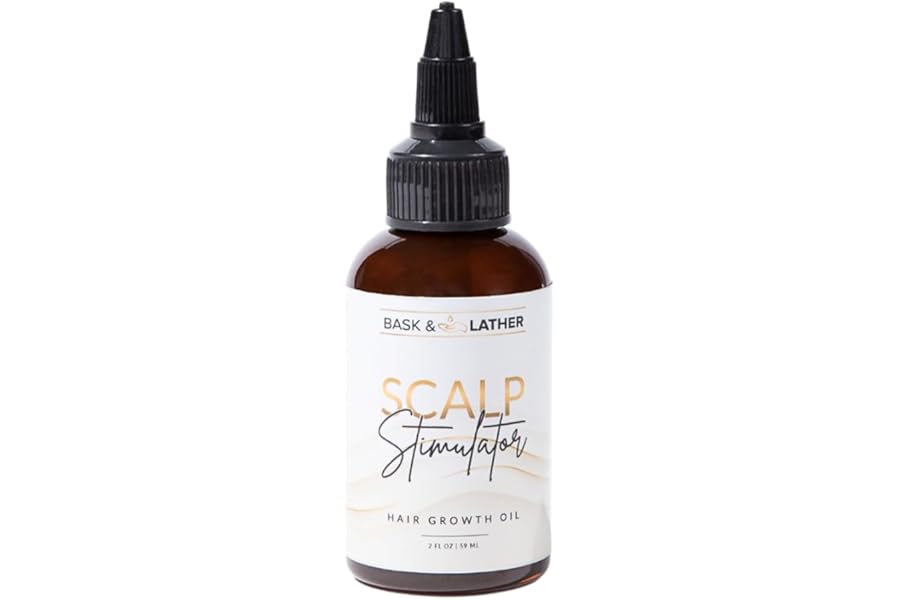 Bask & Lather Scalp Stimulator Hair Growth Oil, Cold Pressed Mint and Rosemary Blend with Grapeseed for Hair Growth, Organic Natural Leave in, All Hair Types, 2 Fl Oz