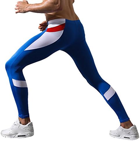 Freeheart Men Leggings, 1Pc Patchwork Low Rise Leggings Long Johns Thermal Pant (Blue, XL)