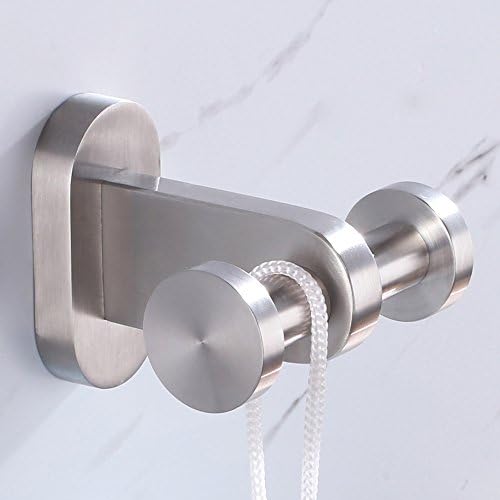 Double Robe Hook, Aomasi SUS304 Stainless Steel Dual Towel Coat Hook, Modern Utility Home Storage Hanger Bathroom Rushed Nickel