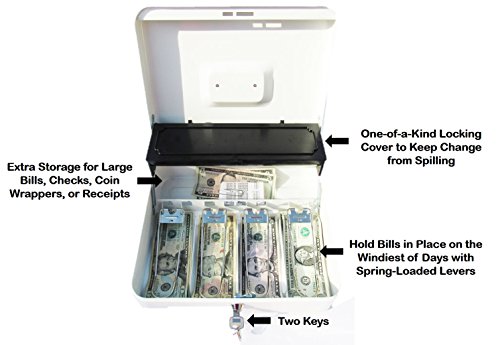 Cash Box with Money Tray | Petty Cash Lock Box | Includes Tiered Design with Cash Tray for Bills and Coins | Portable Money Box | Ideal for Cash Registers and Petty Cash | Secure Lock with 2 Keys - Thumbnail 2