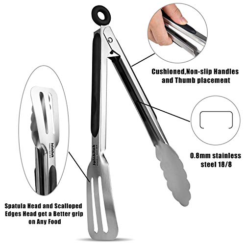 Joinkitch Premium 9-inch Stainless Steel Locking Cooking Tongs, Kitchen Clamps, Sturdy, High Resistant Heat Tongs - Great for Cooking, Serving.