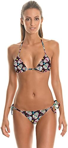 Sainfee Straps Sexy Bikini Swimwear Two-Pieces 3D Printing Swimsuits (Multicolor Skull 16)