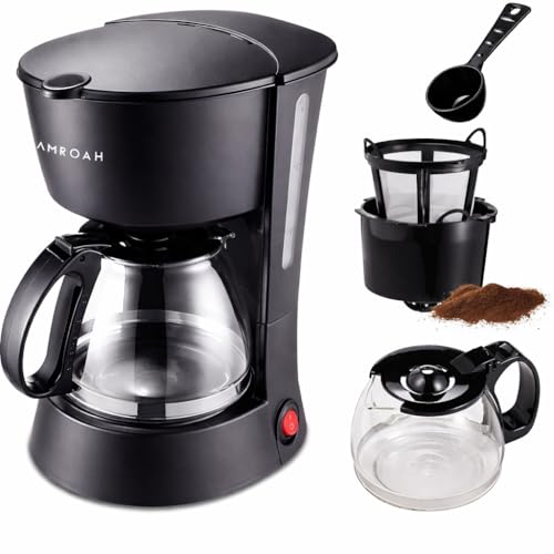 Drip Coffee Maker 650ml, 6 Cup Coffee Maker with Glass Carafe, Reusable Filter Coffee Maker, Auto Shut Off & Keep Warm Function, Compact Coffee Maker Machine 650W, Black