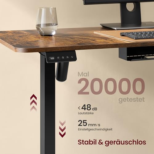 VASAGLE Höhenverstellbarer Schreibtisch elektrisch, L-förmiger Eckschreibtisch, 140 x 160 cm, mit Ladestation, Memory-Funktion mit 2 Höhen, für Homeoffice, vintagebraun-tintenschwarz LSD264K01 5