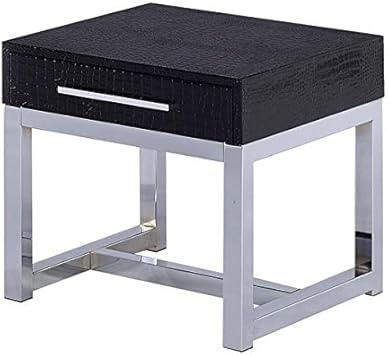 Amazon Com Lyke Home Black Metal Veneer Textured Print End Table Furniture Decor