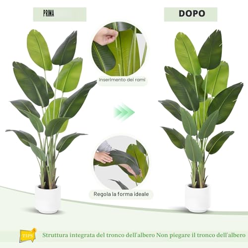 ZEEOZE Artificial Bird of Paradise Plant 180 cm High Fake Tropical Palm Tree for Indoor Outdoor with 13 Leaves Banana Tree Indoor Fake Tree with White Asus for Bed Garden Office Decoration