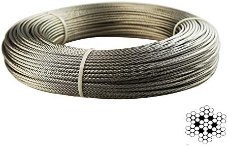 Jimeternal Stainless Aircraft Steel Wire Rope for Fence，Railing，Decking，Hanging String Light，Picture Frames, 1/16Inch,7x7,164Feet