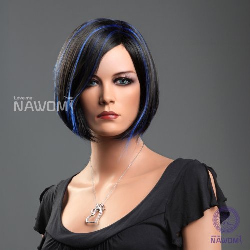 Women&girls Glamour Bob Western Wigs Short Black Blue Highlights Straight Hair Vogue Cosplay Party