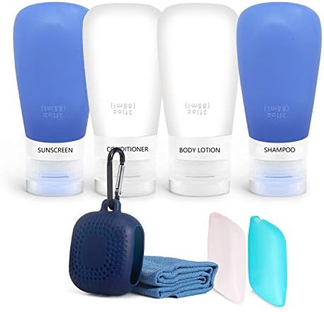 Portable Travel Toiletries Bottles Containers - Silicone Travel Accessories With Labels For Cosmetic, Shampoo, Lotion and Conditioner(3oz,4pcs)