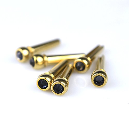 Timiy Guitar String Bridge Pins Brass Crystal Head Decoration for Acoustic Guitar 6Pcs (Black Crystal Pins)